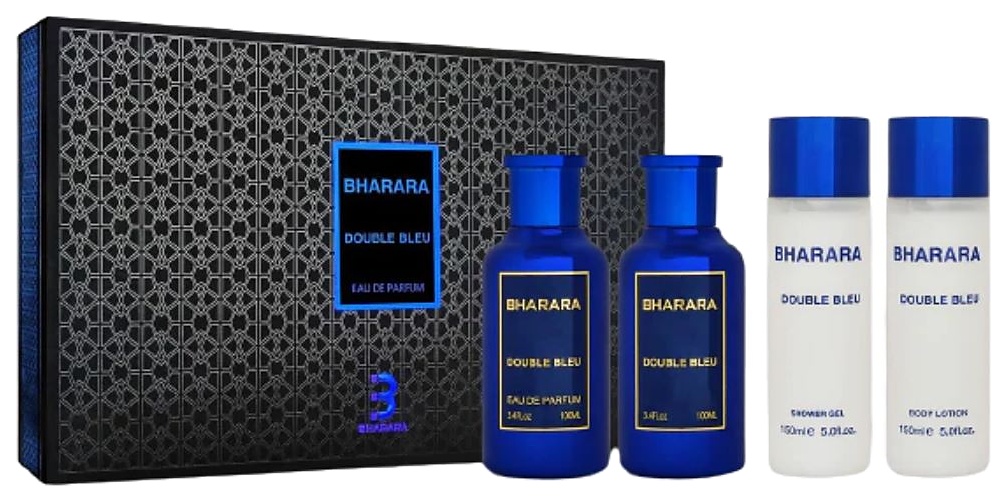 SET BHARARA DOUBLE BLUE EDP 4 PCS 100ML + 150ML LOC.CORPORAL + 100ML AFTER SHAVE + 150ML GEL DE BAÑO CABALLERO