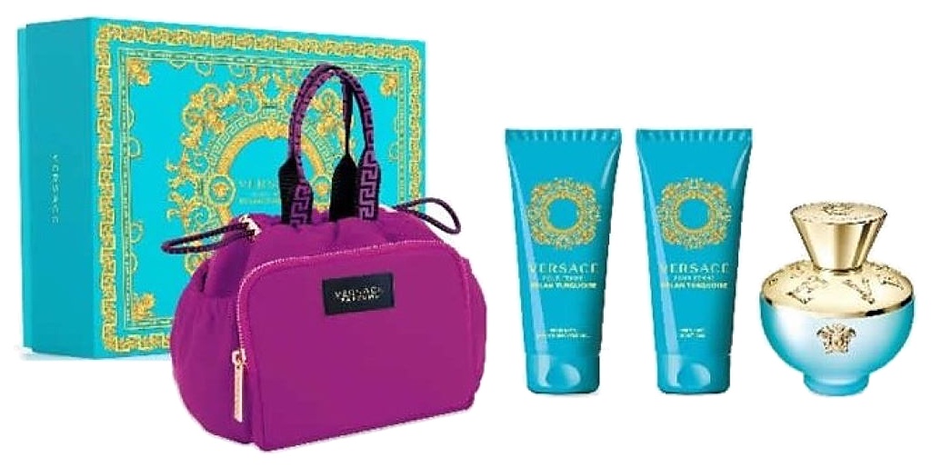 SET VERSACE DYLAN TURQUOISE EDT 100ML + CREMA + GEL DE BAÑO + BOLSO DAMA
