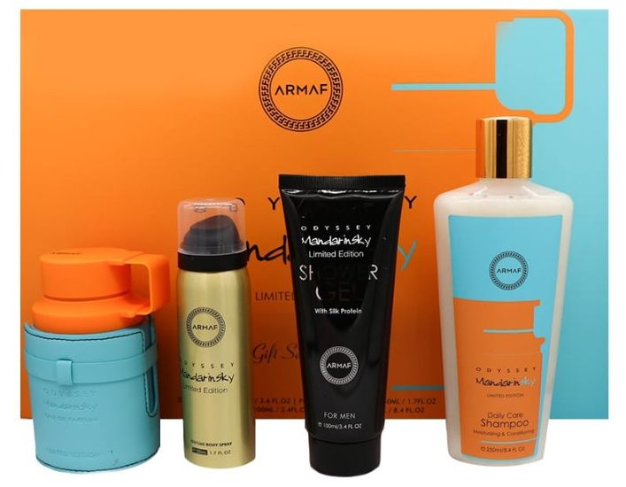 SET ARMAF ODYSSEY MANDARIN SKY EDP 4 PCS 100ML + 150ML LOC.CORPORAL + 100ML AFTER SHAVE + 150ML GEL DE BAÑO CABALLERO