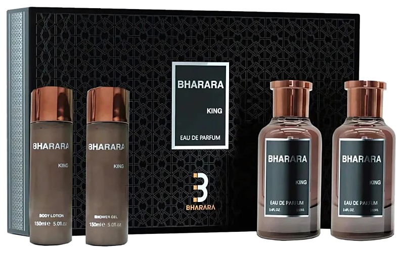 SET BHARARA KING EDP 4 PCS 100ML + 150ML LOC.CORPORAL + 100ML AFTER SHAVE + 150ML GEL DE BAÑO CABALLERO